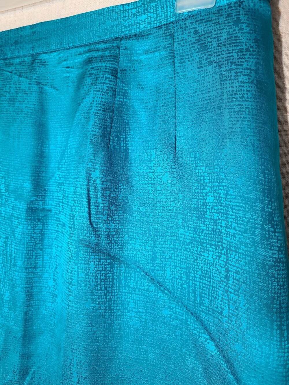 Vintage Silk A-line Skirt Waist 31" Turquoise Blue Print Knee Length Office